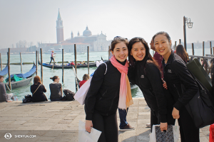 Dancers (from left) Miranda Zhou-Galati, Diana Teng, and Chelsea Cai in Venice. (photo by Olivia Chang)