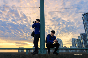 Dancers Daniel Jiang and William Li explore Vancouver for photo ops between performances. (Photo by dancer Sam Pu)